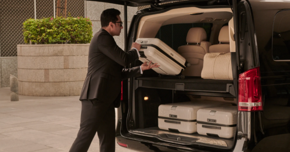 Family traveling in spacious Mercedes V-Class chauffeur car